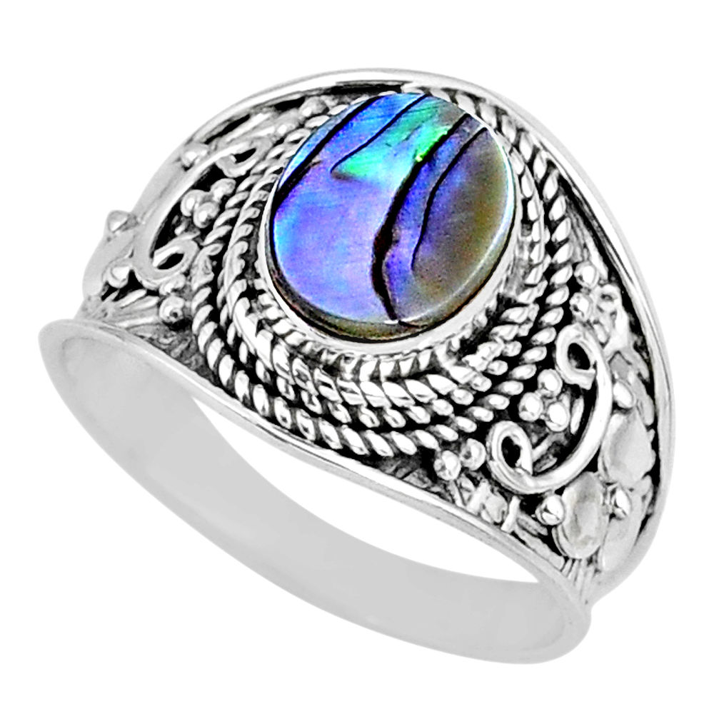 925 silver 2.94cts natural abalone paua seashell solitaire ring size 8 r57969