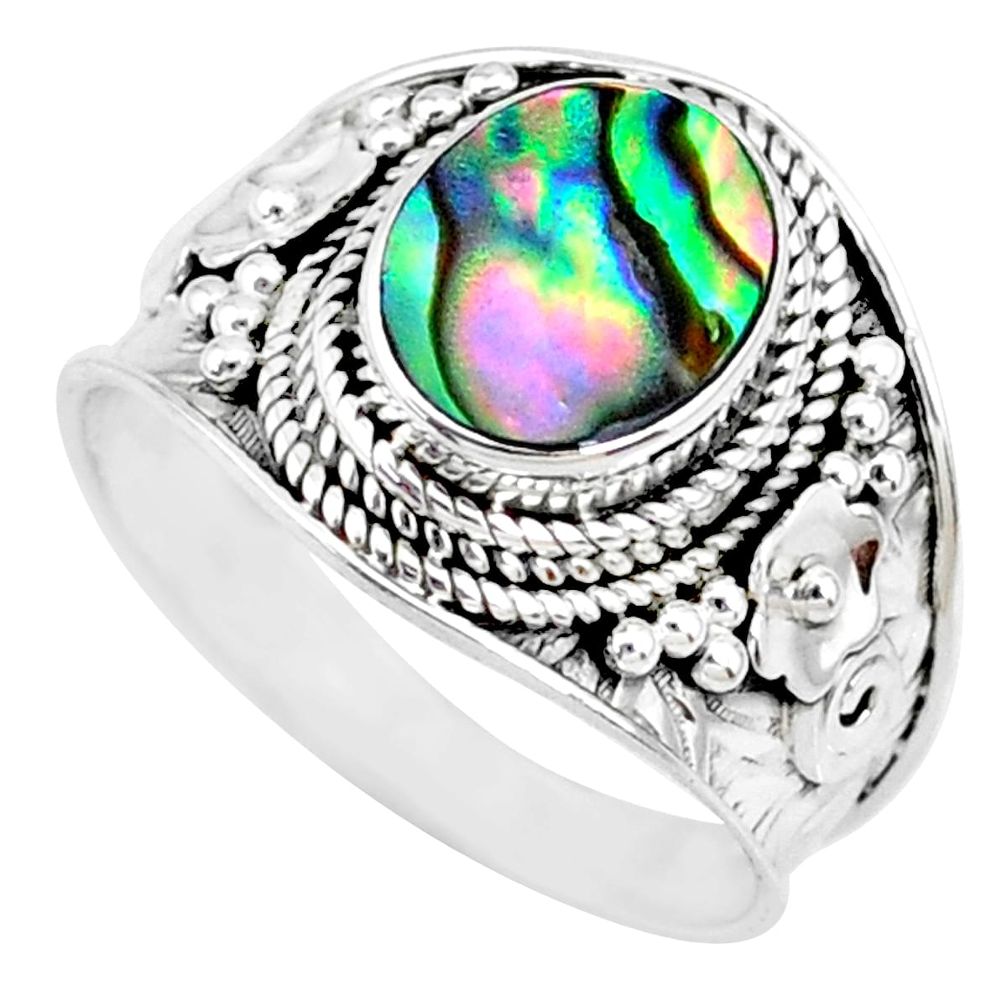 925 silver 3.13cts natural abalone paua seashell solitaire ring size 9 r74698