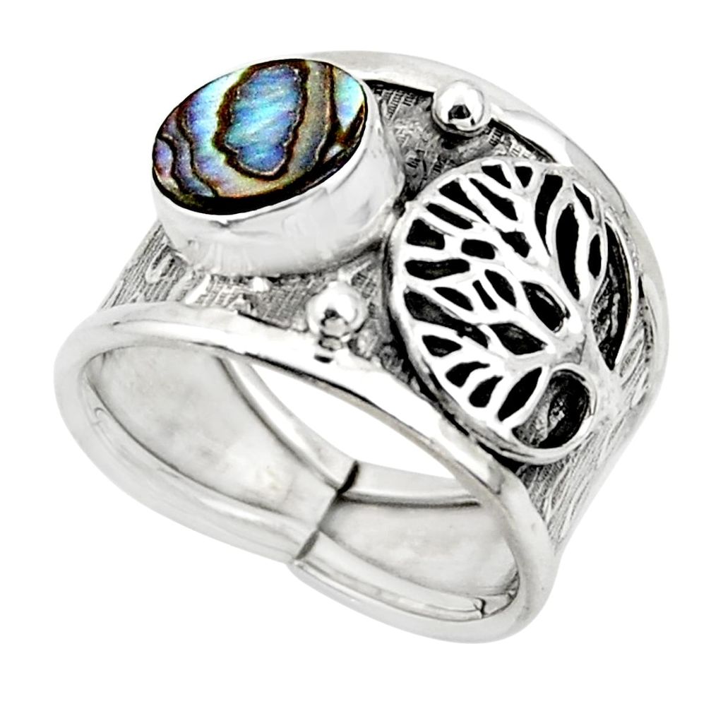 925 silver 2.63cts natural abalone paua seashell tree of life ring size 7 r49900
