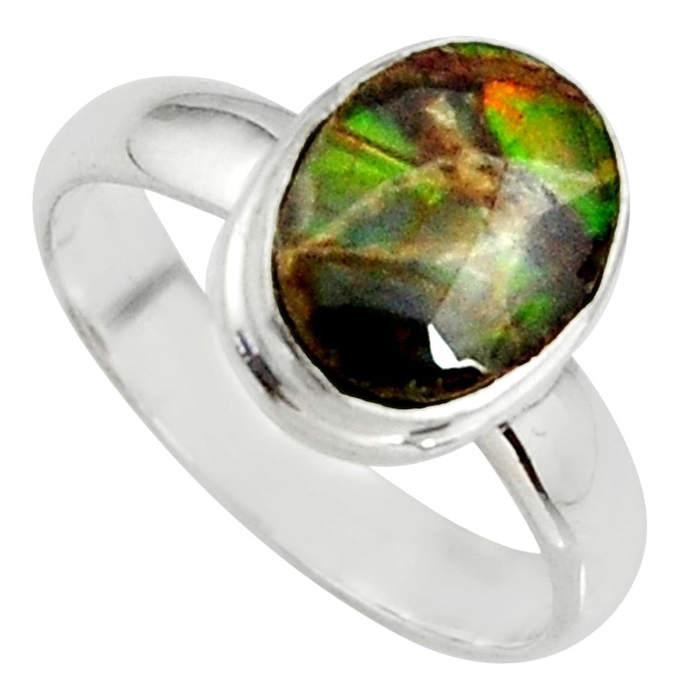 925 silver 3.62cts natural ammolite (canadian) solitaire ring size 6 r39419