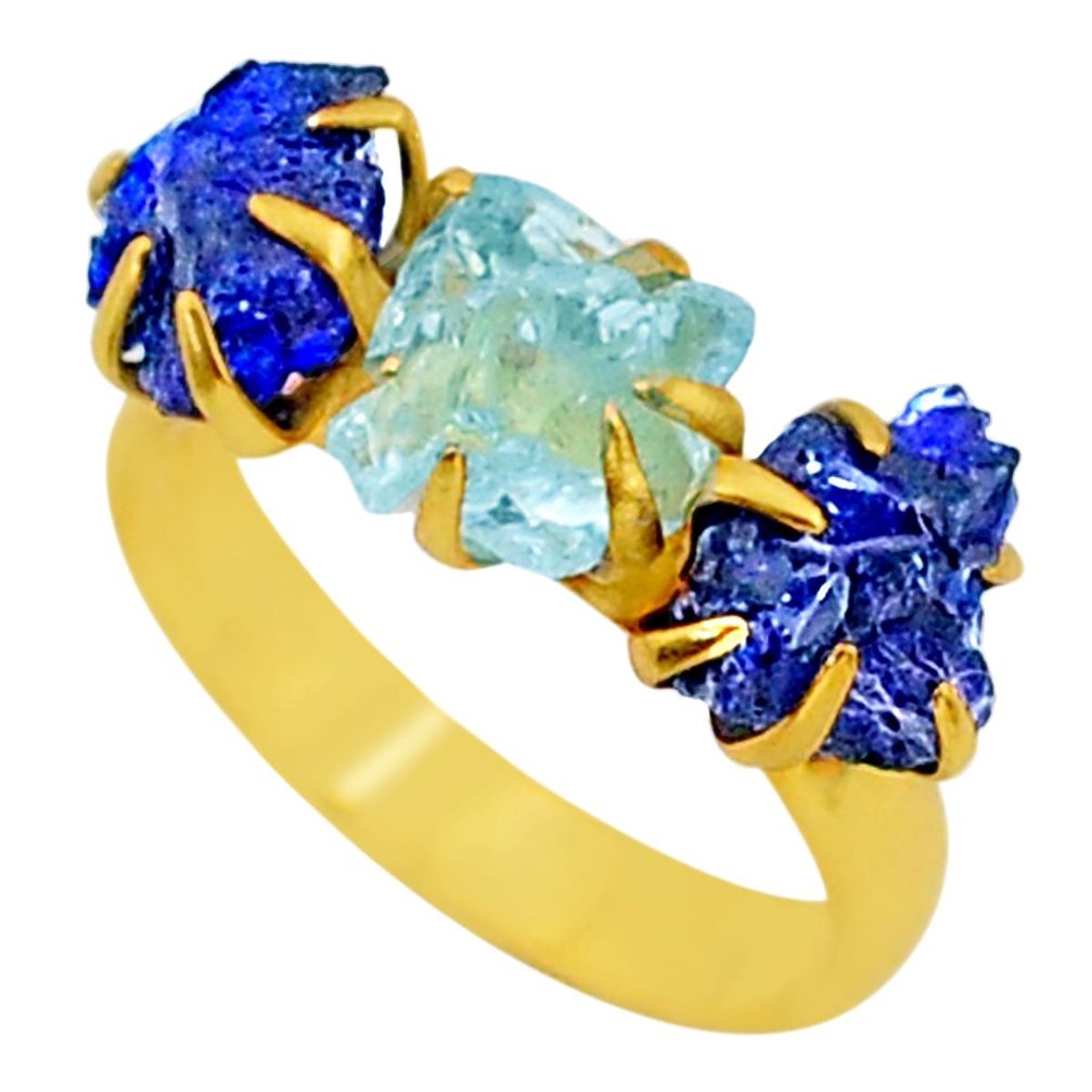 Handmade 8.90cts natural aqua aquamarine raw 14k gold ring size 8 t34973