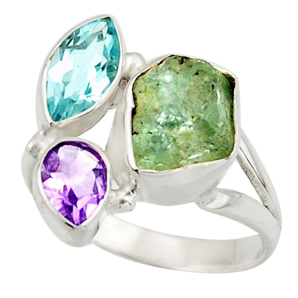 925 silver 10.12cts natural aqua aquamarine rough amethyst ring size 8 d47500