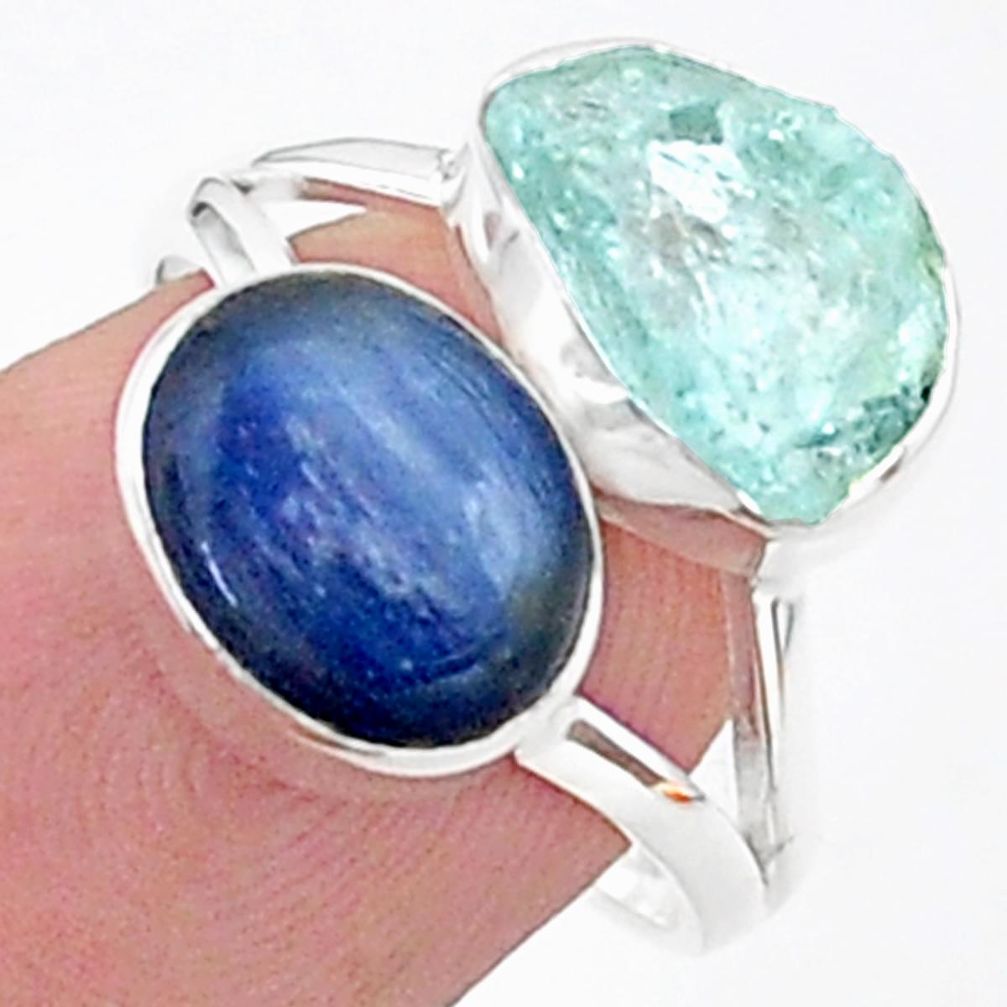 925 silver 9.96cts natural aqua aquamarine raw blue kyanite ring size 7 t38083