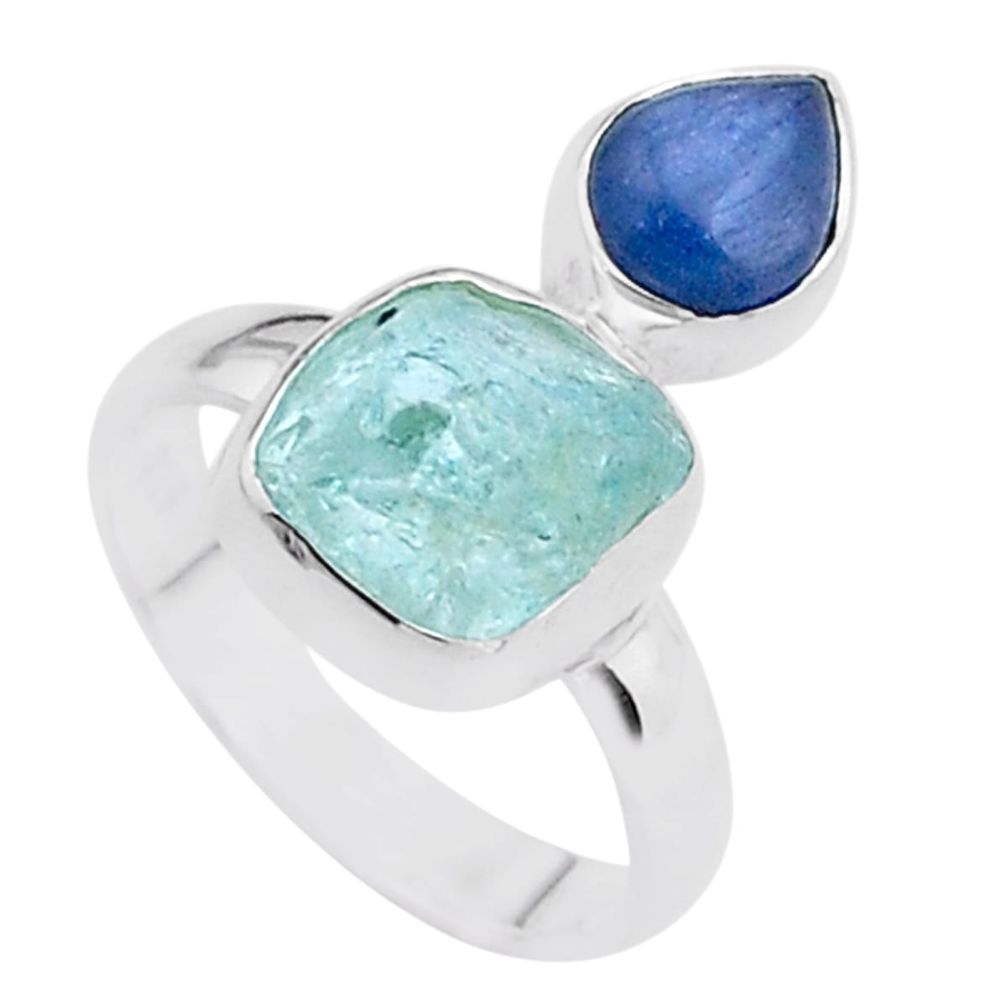 925 silver 8.44cts natural aqua aquamarine raw kyanite ring size 7 t48957