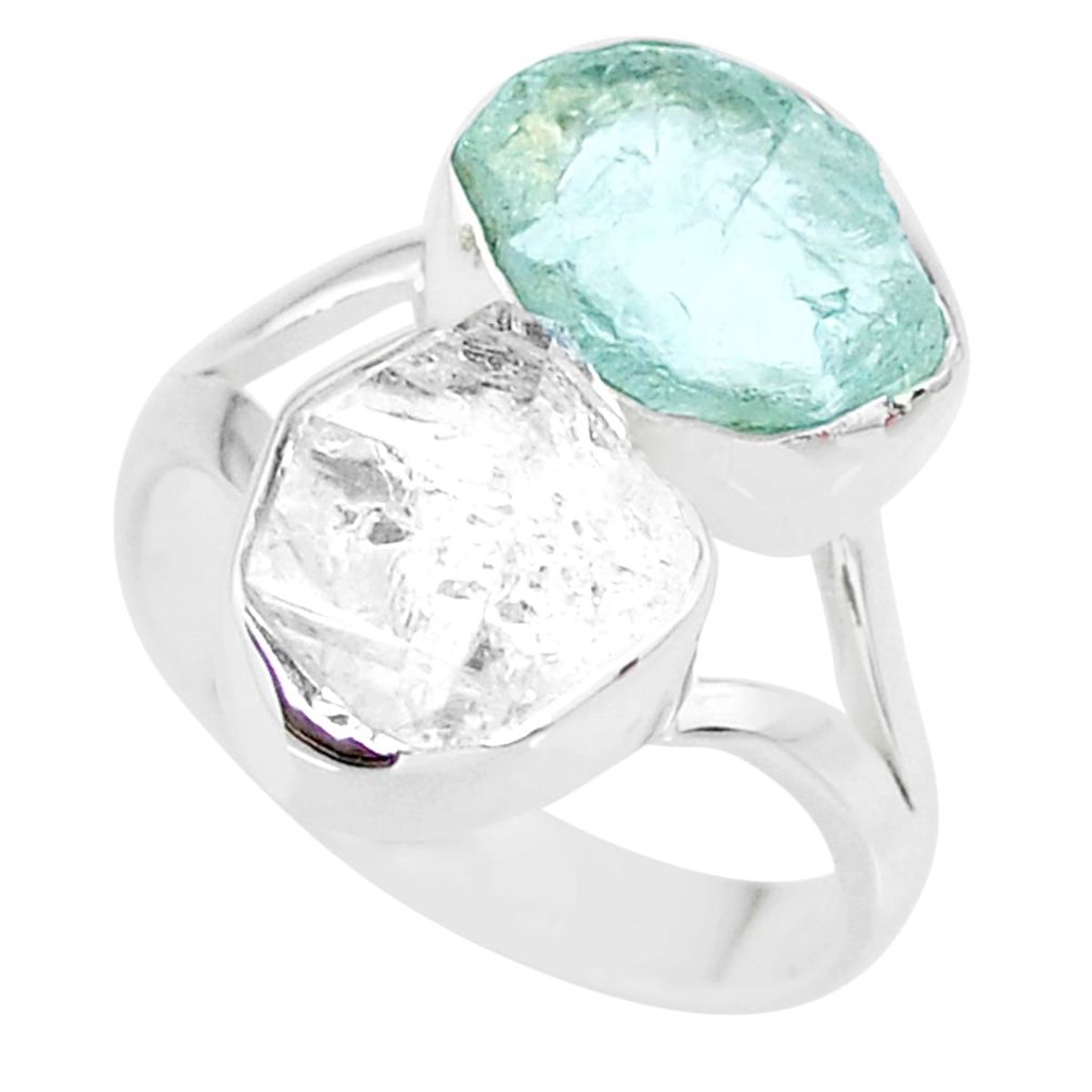 925 silver 9.88cts natural aqua aquamarine raw ring jewelry size 6.5 r91680