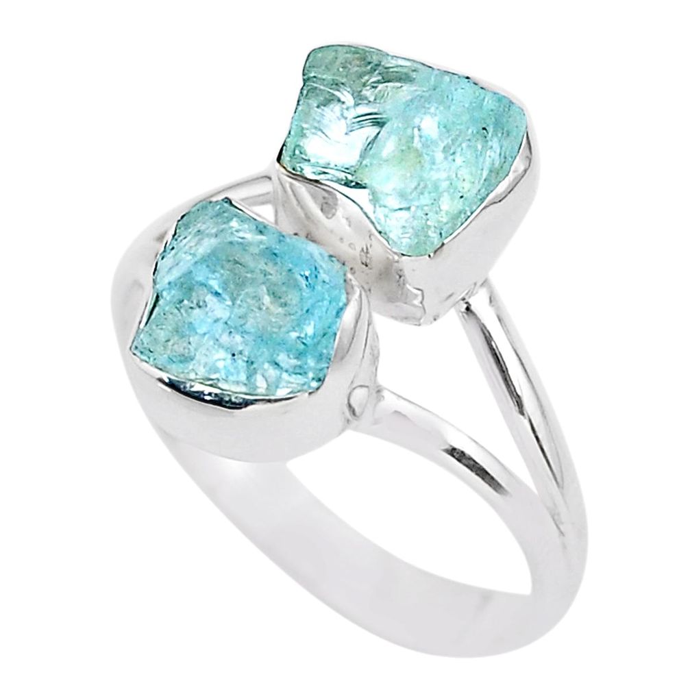 925 silver 7.96cts natural aqua aquamarine raw solitaire ring size 10 t25397