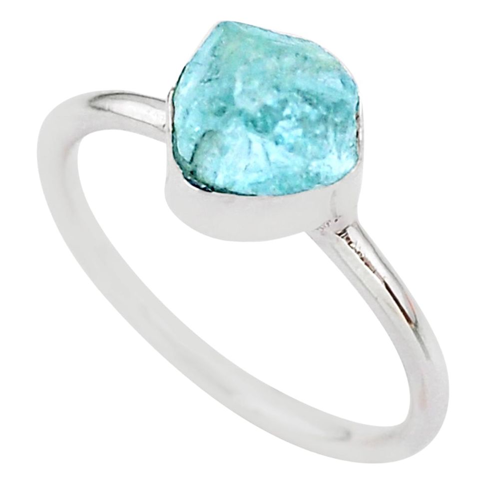 925 silver 4.71cts natural aqua aquamarine raw solitaire ring size 10 t25412