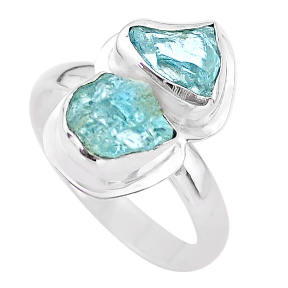 925 silver 7.49cts natural aqua aquamarine raw solitaire ring size 9 t25399