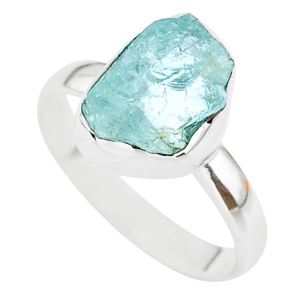 925 silver 5.54cts natural aqua aquamarine raw solitaire ring size 9 t25405