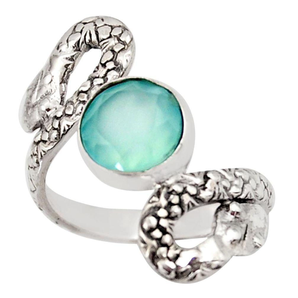 925 silver 3.43cts natural aqua chalcedony snake solitaire ring size 7 d46264