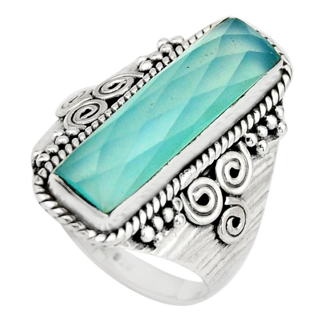 925 silver 6.47cts natural aqua chalcedony solitaire ring jewelry size 8 r21369