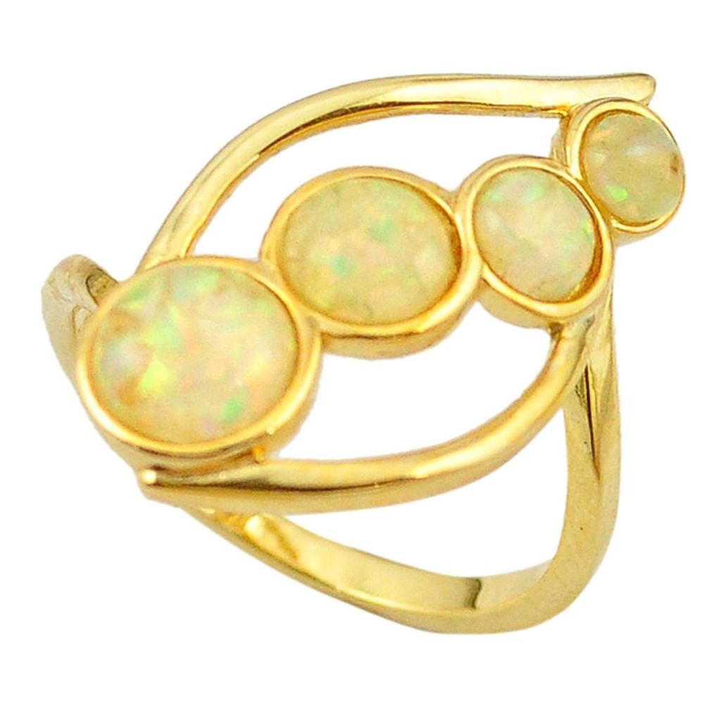 925 silver natural australian opal (lab) 14k gold ring size 8.5 a61104 c15135