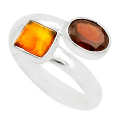 925 silver 3.26cts natural baltic amber red garnet adjustable ring size 9 u54759