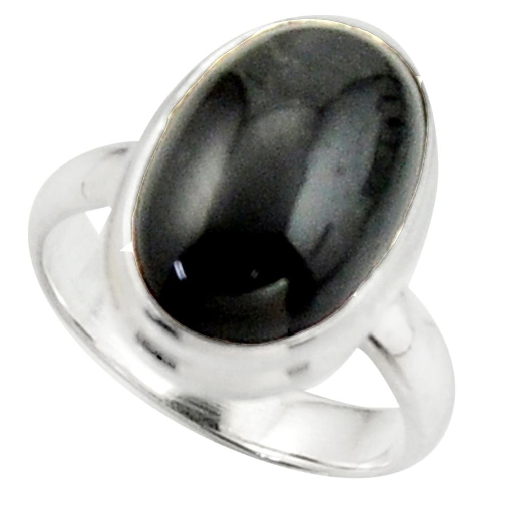 925 silver 8.25cts natural black obsidian eye oval solitaire ring size 7 d46525