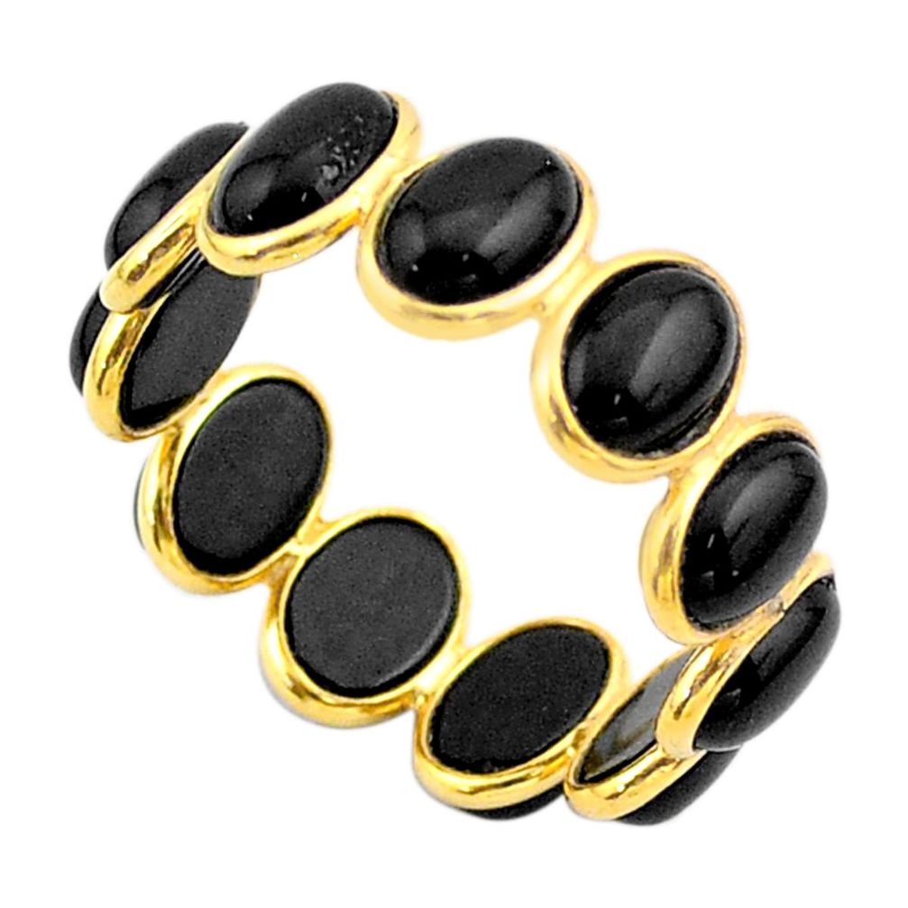 925 silver 7.18cts natural black onyx 14k gold eternity ring size 5.5 t44013