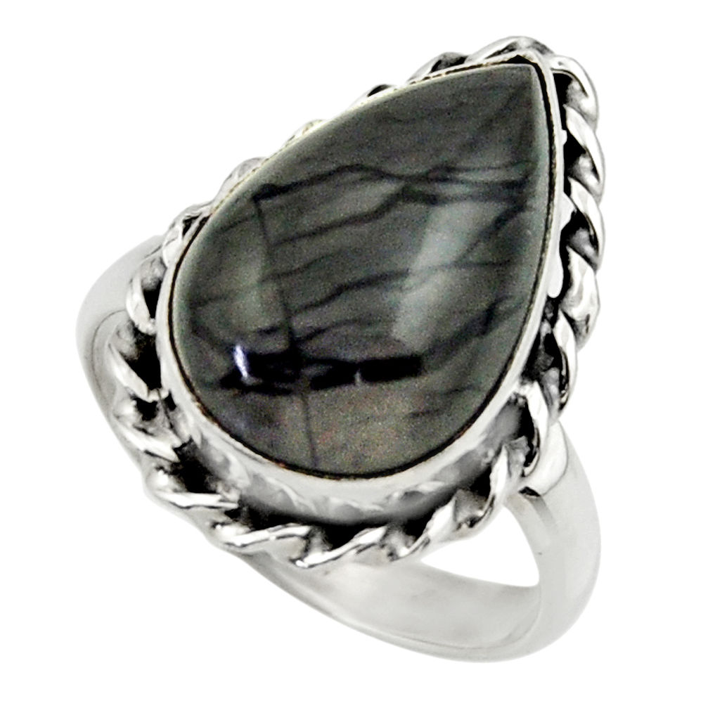 925 silver 11.42cts natural black picasso jasper solitaire ring size 8.5 r28440