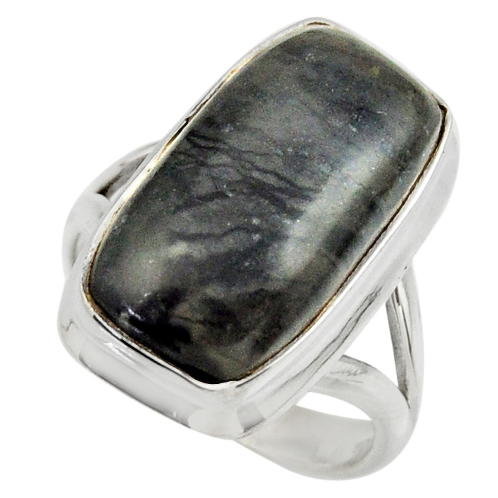 925 silver 8.87cts natural black picasso jasper solitaire ring size 7 r28424