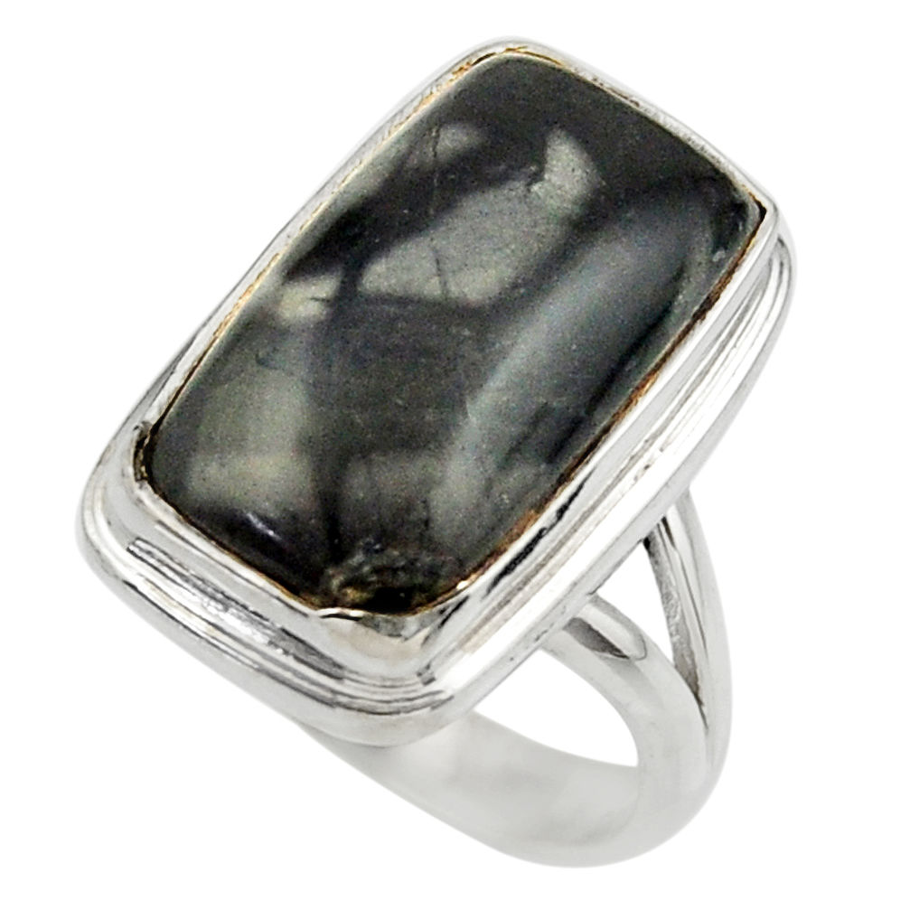 925 silver 10.53cts natural black picasso jasper solitaire ring size 7 r28432