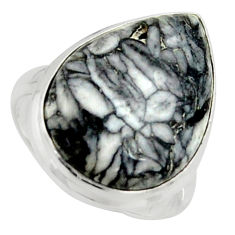 925 silver 14.23cts natural black pinolith pear solitaire ring size 6.5 r39336