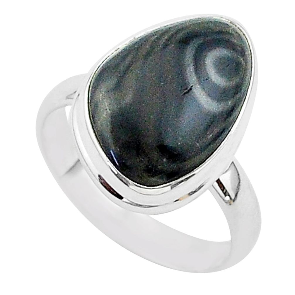 925 silver 9.41cts natural black psilomelane fancy solitaire ring size 8 r95760