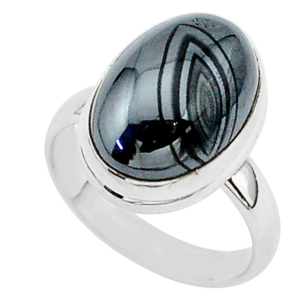 925 silver 7.91cts natural black psilomelane oval solitaire ring size 7 r95729