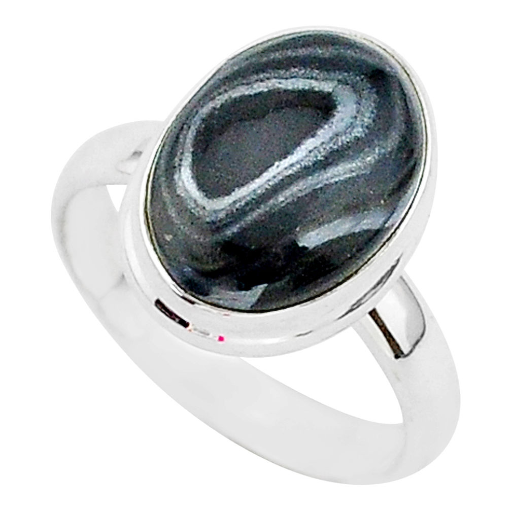 925 silver 6.20cts natural black psilomelane oval solitaire ring size 8 r95719