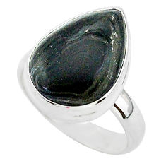 Clearance Sale- 925 silver 9.06cts natural black psilomelane pear solitaire ring size 7 r95680
