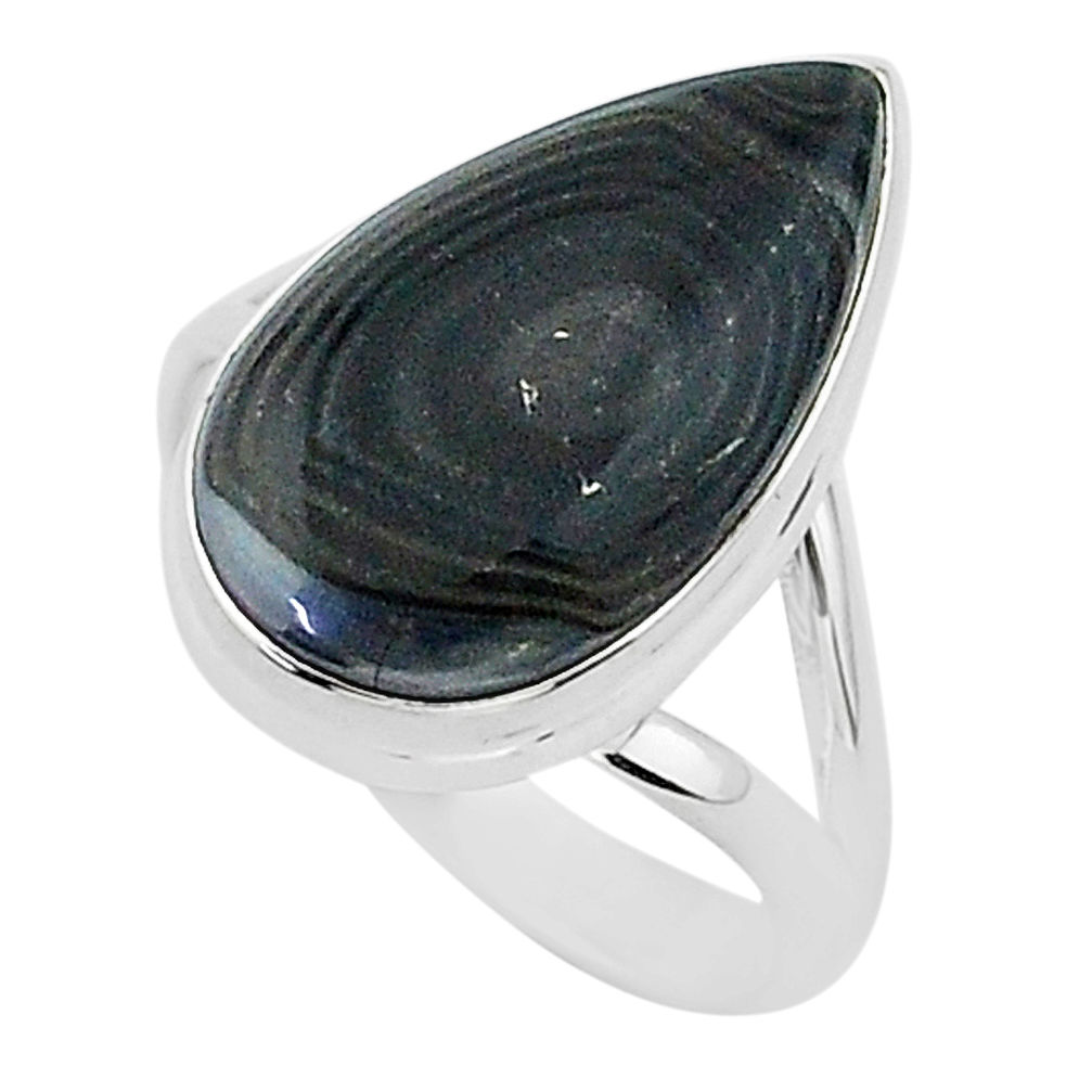 925 silver 10.24cts natural black psilomelane pear solitaire ring size 9 r95783