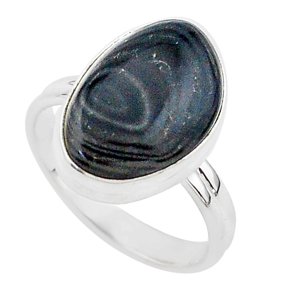 925 silver 9.74cts natural black psilomelane solitaire ring size 9.5 r95685