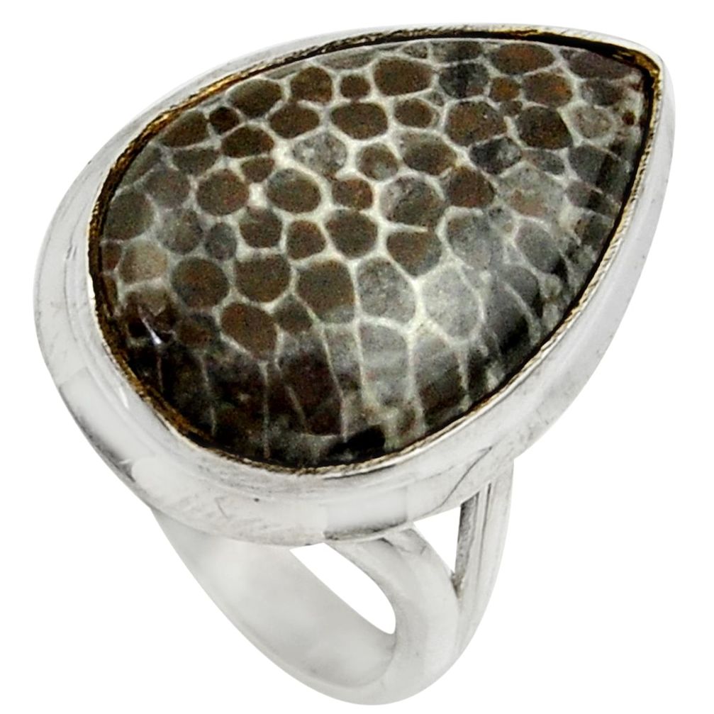 925 silver natural black stingray coral from alaska solitaire ring size 8 r28652