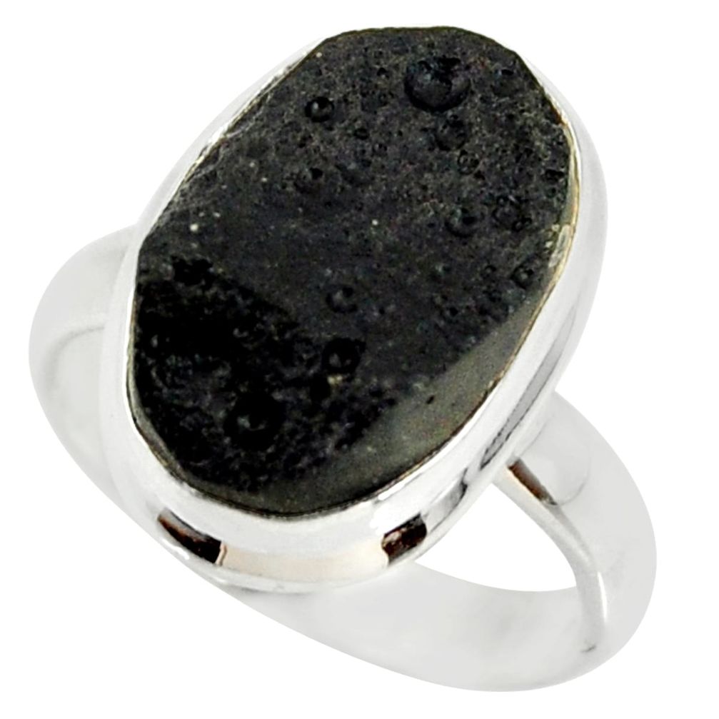 925 silver 9.30cts natural black tektite solitaire ring jewelry size 7 r34237