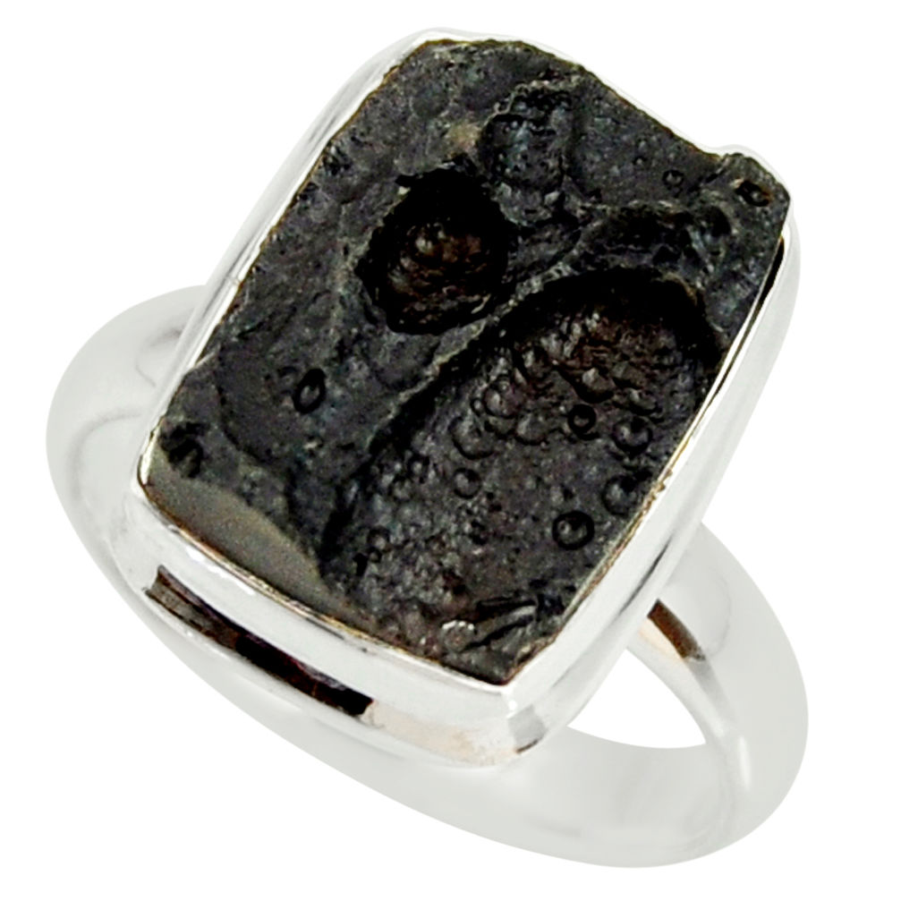 925 silver 8.22cts natural black tektite solitaire ring jewelry size 8 r34258