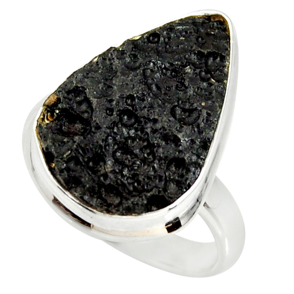 925 silver 12.34cts natural black tektite solitaire ring jewelry size 9 r34232