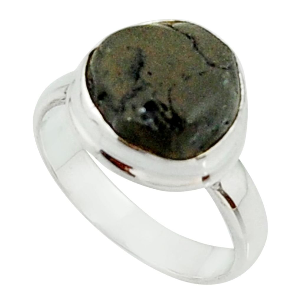 925 silver 5.09cts natural black tourmaline rough solitaire ring size 6.5 r22090