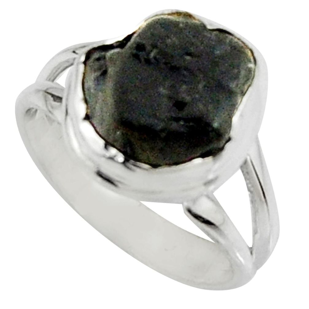 925 silver 5.38cts natural black tourmaline rough solitaire ring size 6.5 r22449