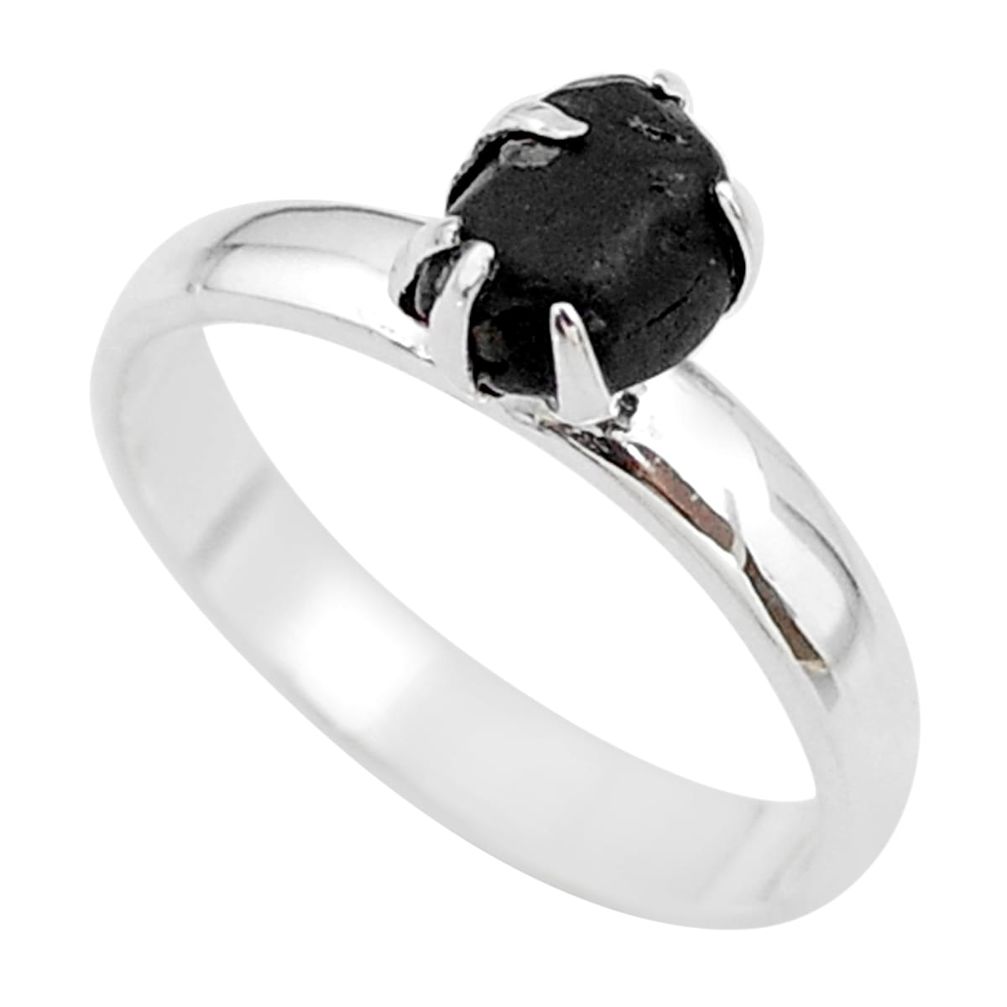 925 silver 2.76cts natural black tourmaline raw solitaire ring size 8 t21031