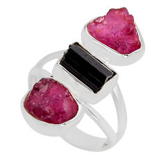 925 silver 11.46cts natural black tourmaline ruby rough ring size 6.5 y94723