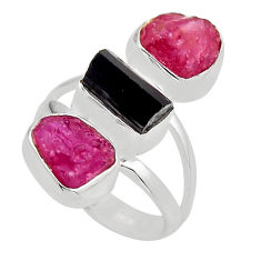 925 silver 9.99cts natural black tourmaline ruby rough ring size 5.5 y94735