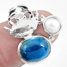 Clearance Sale- 925 silver 5.42cts natural blue apatite (madagascar) crab ring size 6.5 p42704