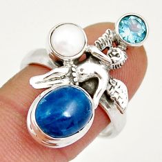 925 silver 6.14cts natural blue apatite pearl topaz angel ring size 8.5 y3910