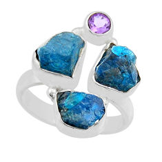 925 silver 11.19cts natural blue apatite rough amethyst ring size 7.5 y25625