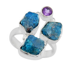 925 silver 10.35cts natural blue apatite rough amethyst ring size 6.5 y25652