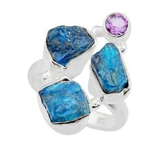 925 silver 10.64cts natural blue apatite rough amethyst ring size 5.5 y25657