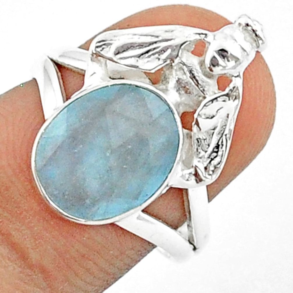 925 silver 4.87cts sea life natural blue aquamarine honey bee ring jewelry size 7 u20828