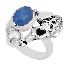 925 silver 4.73cts natural blue aquamarine oval pearl fish ring size 6 n33925