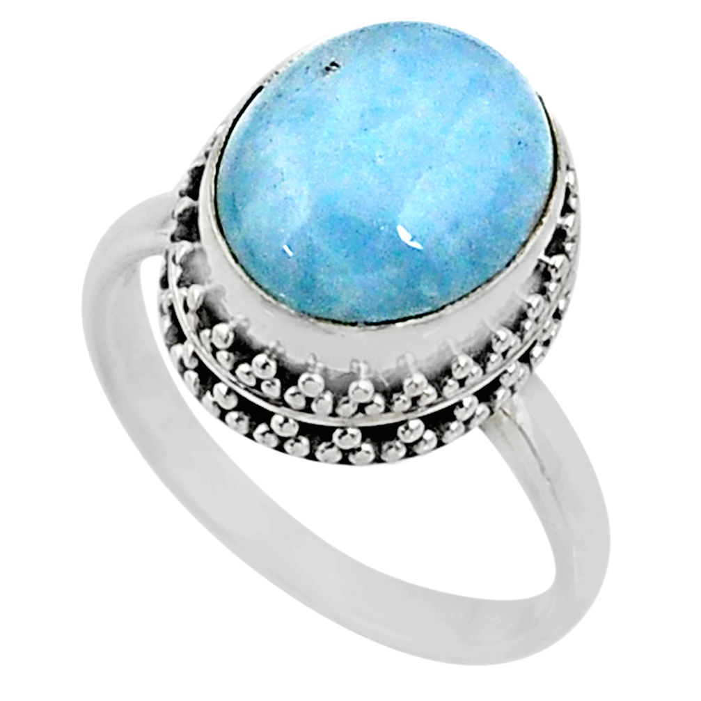 925 silver 4.92cts natural blue aquamarine oval solitaire ring size 7.5 r64699