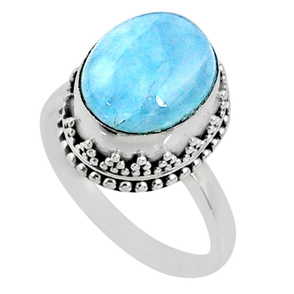 925 silver 5.10cts natural blue aquamarine oval solitaire ring size 7.5 r64713