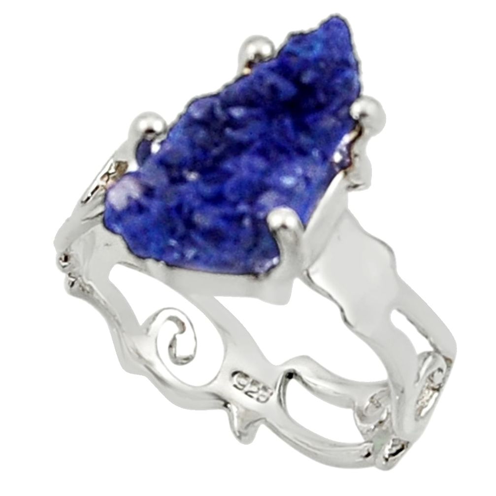 925 silver 5.54cts natural blue azurite druzy fancy solitaire ring size 7 r30013