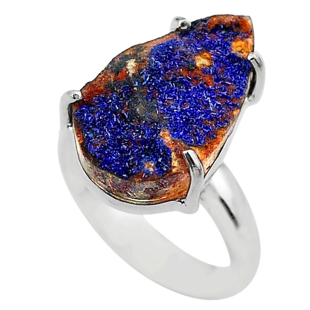 925 silver 8.92cts natural blue azurite druzy pear solitaire ring size 7 t29546