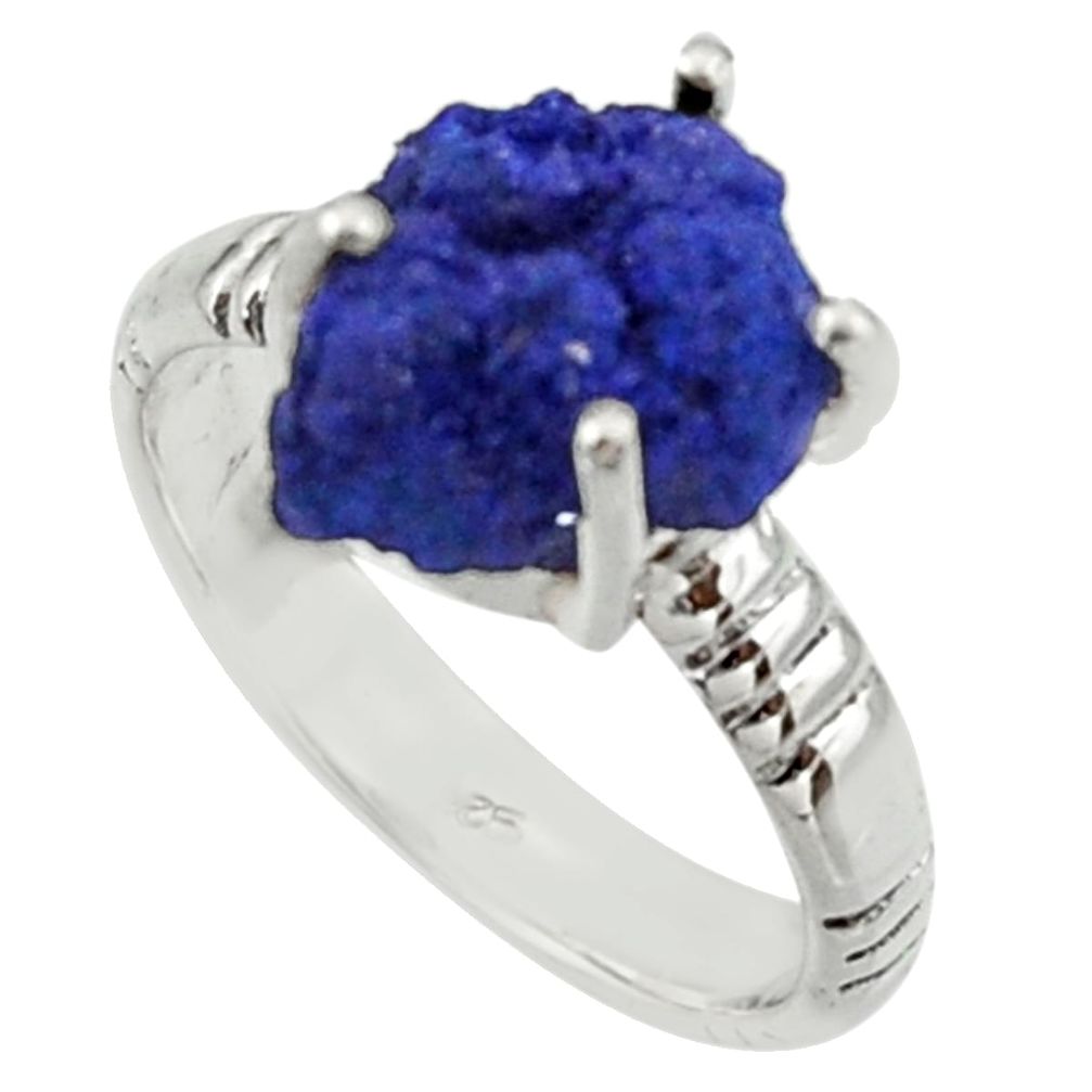 925 silver 5.54cts natural blue azurite druzy solitaire ring size 7.5 r30005